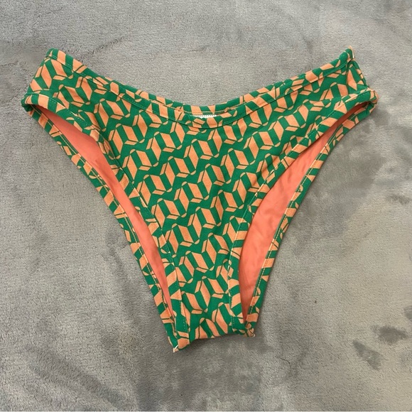 New! Montce BOTTOM Green Orange Geometric Lulu Bikini Bottom 24637 - Picture 2 of 6